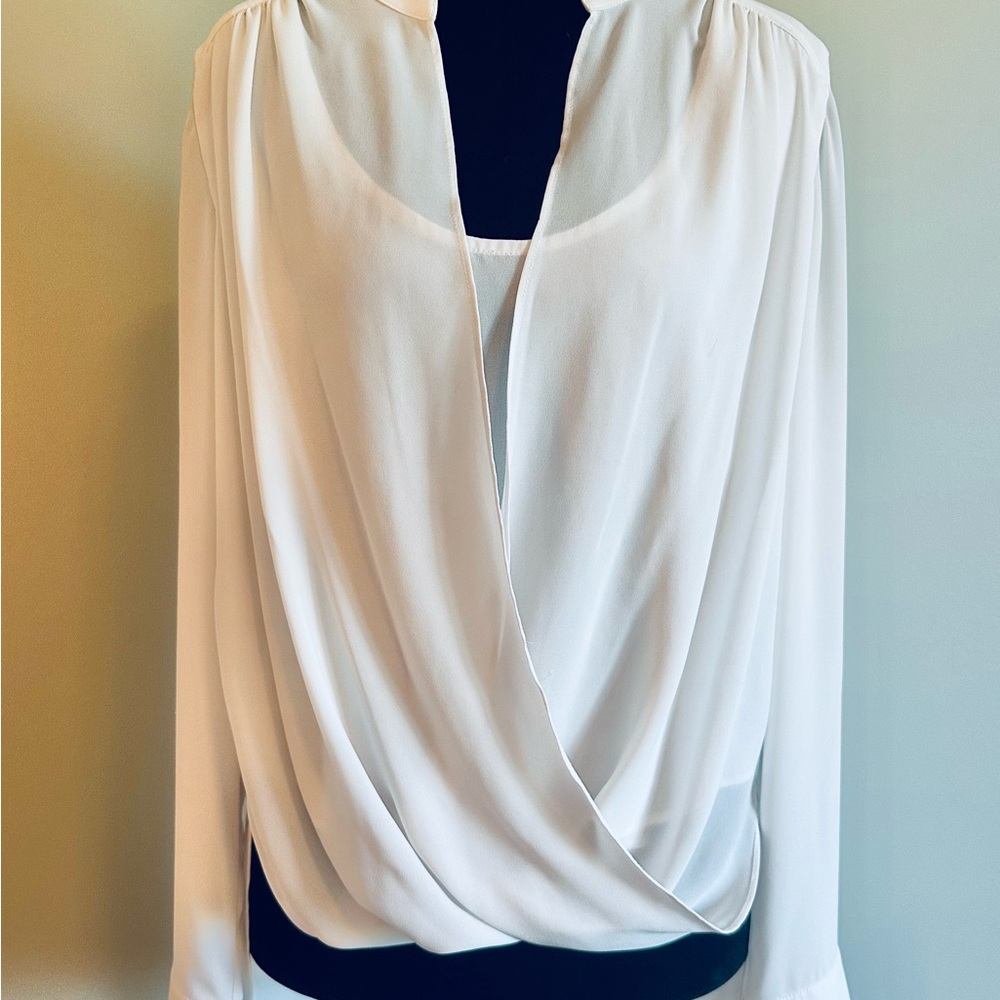 BCBGMaxAzria “Jaklyn” White Draped Blouse